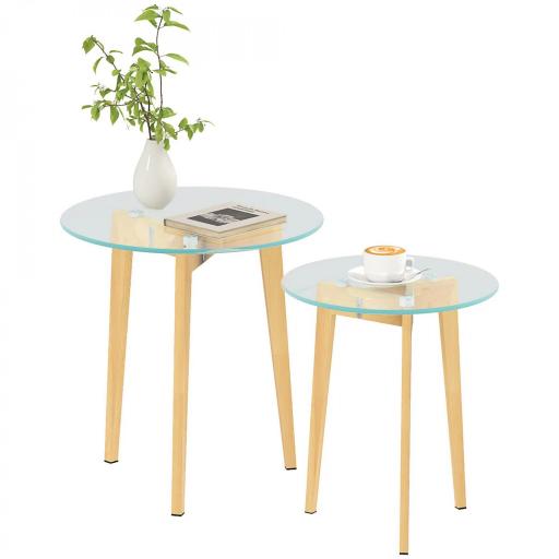 Set de 2 Mesas Auxiliares Modernas de Ø50x45 cm y Ø40x40 cm con Encimera de Vidrio Templado y Estructura de Acero [8]