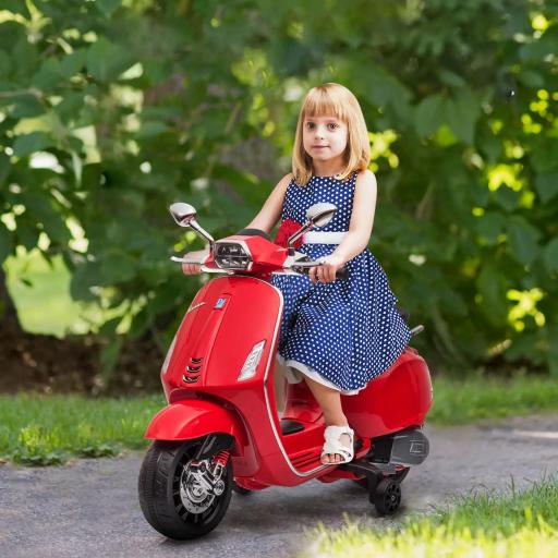 Moto Eléctrica para Niños de +3 Años con Licencia Vespa con USB MP3 Luz LED Radio FM Velocidad 3 km/h Carga 35kg Rojo
