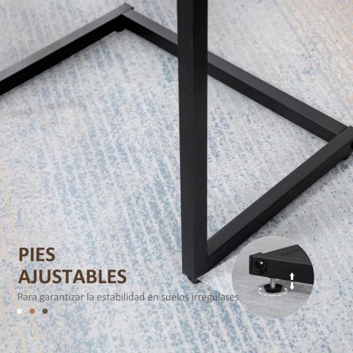 Juego de 3 Mesas Auxiliares de Estilo Industrial en Forma de C 45x30x60cm 40x28x56cm y 34x25x50cm Marrón Rústico [4]