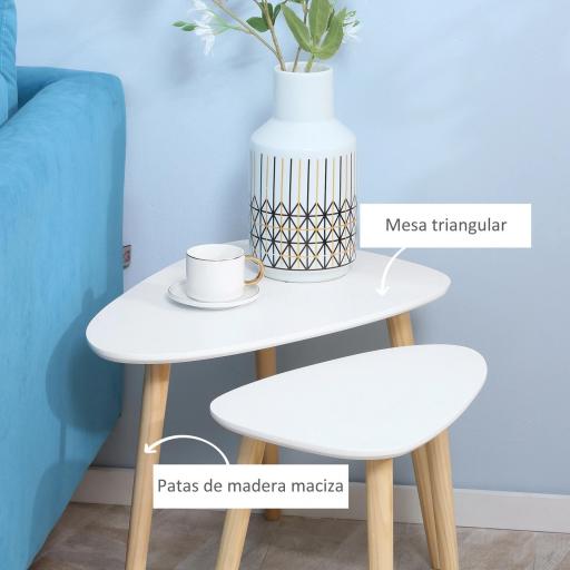 Juego de 2 Mesas Auxiliares Mesas Nido para Salón Dormitorio Oficina 59,5x39,5x45 cm y 44,5x28,5x40 cm Blanco [9]