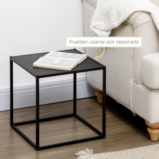 Juego de 2 Mesas Nido Mesas de Centro para Salón Cuadradas Material de Acero Grande 40 cm Pequeña 35 cm Negro [6]