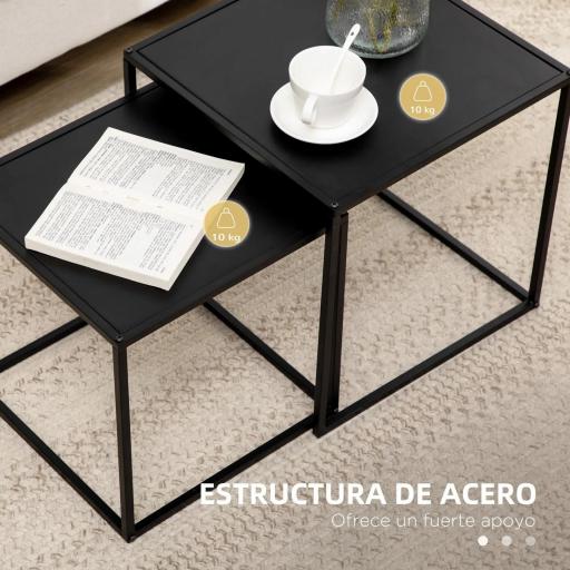 Juego de 2 Mesas Nido Mesas de Centro para Salón Cuadradas Material de Acero Grande 40 cm Pequeña 35 cm Negro [3]