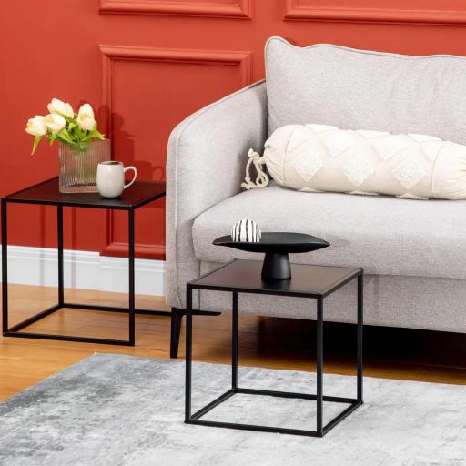 Juego de 2 Mesas Nido Mesas de Centro para Salón Cuadradas Material de Acero Grande 40 cm Pequeña 35 cm Negro [5]