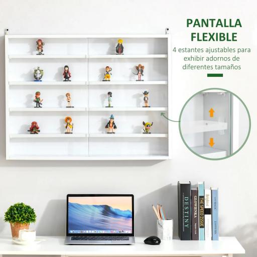 Vitrina Expositora Vitrina de Pared con Estantes Ajustables y 2 Puertas Correderas de Vidrio para Colecciones Perfumes Figuras de Decoración 80x9,5x60 cm Blanco [7]