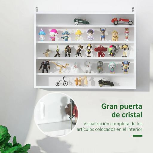 Vitrina Expositora Vitrina de Pared con Estantes Ajustables y 2 Puertas Correderas de Vidrio para Colecciones Perfumes Figuras de Decoración 80x9,5x60 cm Blanco [2]
