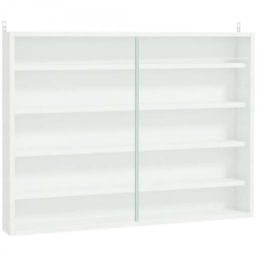 Vitrina Expositora Vitrina de Pared con Estantes Ajustables y 2 Puertas Correderas de Vidrio para Colecciones Perfumes Figuras de Decoración 80x9,5x60 cm Blanco [5]