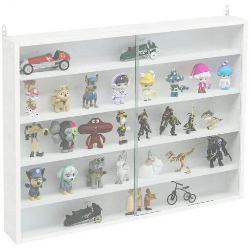 Vitrina Expositora Vitrina de Pared con Estantes Ajustables y 2 Puertas Correderas de Vidrio para Colecciones Perfumes Figuras de Decoración 80x9,5x60 cm Blanco [6]