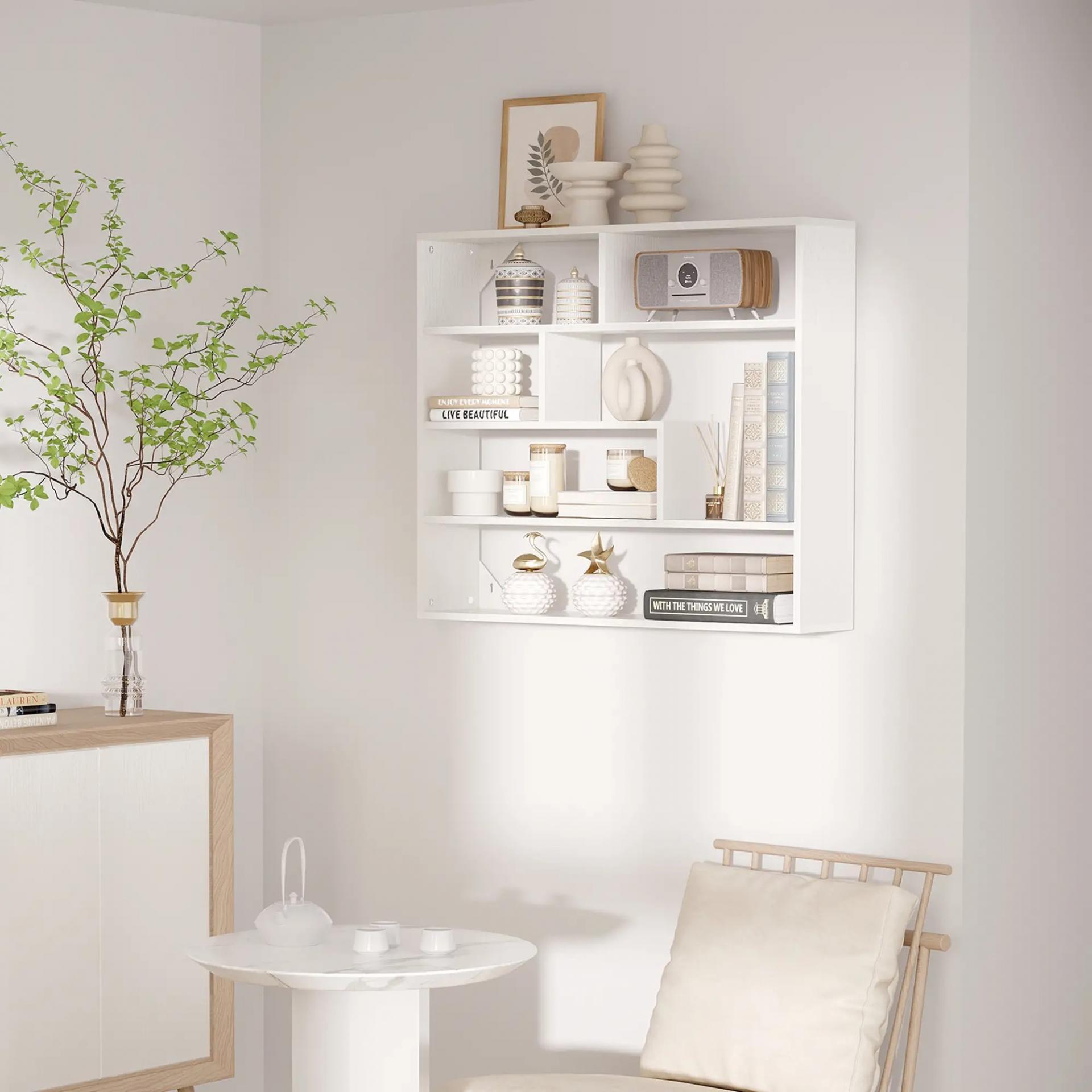 Estantería de Pared Balda Flotante con 7 Compartimientos Abiertos Estilo Moderno 94x19,5x80 cm Blanco