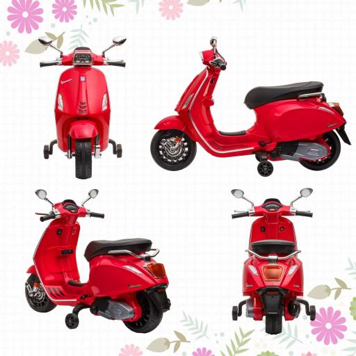 Moto Eléctrica para Niños de +3 Años con Licencia Vespa con USB MP3 Luz LED Radio FM Velocidad 3 km/h Carga 35kg Rojo [1]