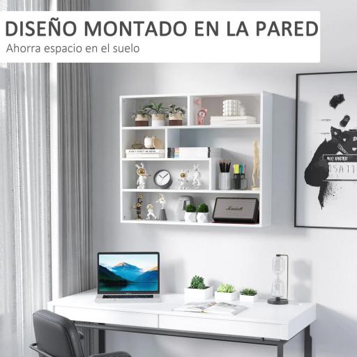 Estantería de Pared Balda Flotante con 7 Compartimientos Abiertos Estilo Moderno 94x19,5x80 cm Blanco [2]