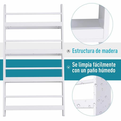 Estantería de Pared de Libros con 4 Estantes Librería Infantil para Hogar Oficina Carga 30kg 59x12x113cm Blanco [9]