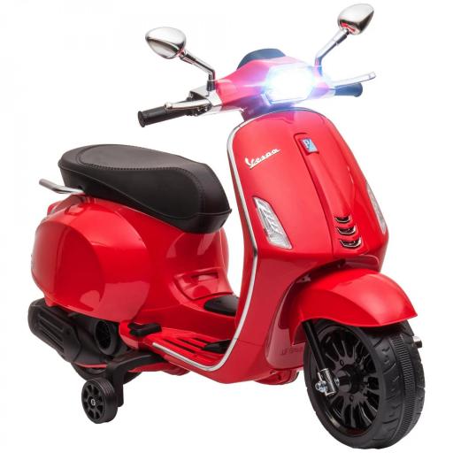 Moto Eléctrica para Niños de +3 Años con Licencia Vespa con USB MP3 Luz LED Radio FM Velocidad 3 km/h Carga 35kg Rojo [9]