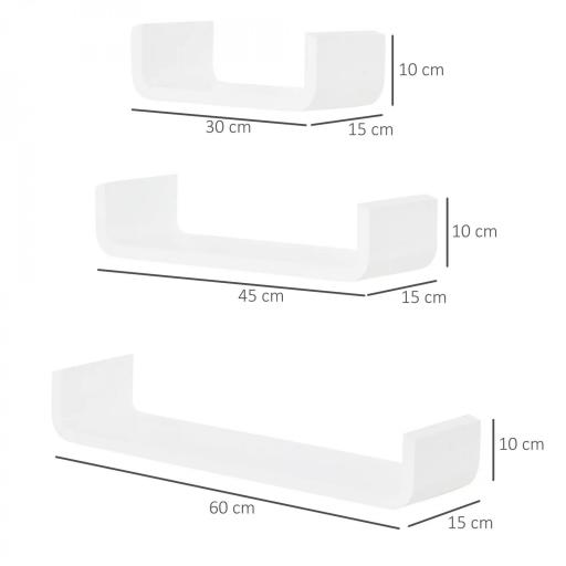 Set de 3 Estanterías Flotantes 60/45/30x15x10 cm Estantes de Pared de Madera Almacenamiento de Libros Fotos Decoración para Salón Pasillo Habitación Blanco [1]