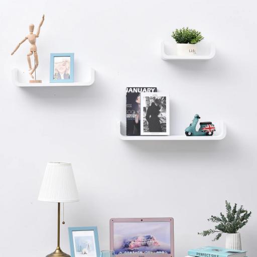 Set de 3 Estanterías Flotantes 60/45/30x15x10 cm Estantes de Pared de Madera Almacenamiento de Libros Fotos Decoración para Salón Pasillo Habitación Blanco [9]