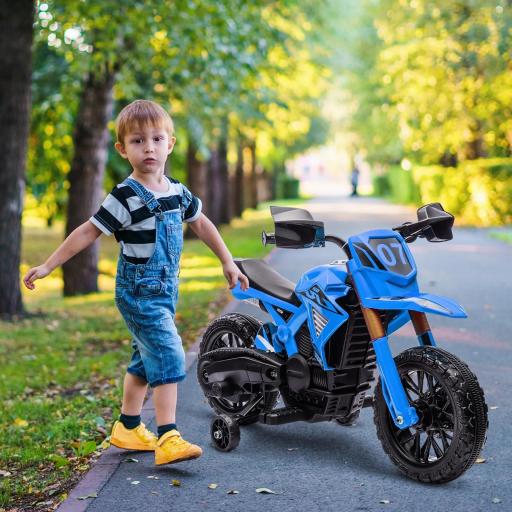 Moto Eléctrica para Niños de +3 Años Moto de Batería para Niños 12V con Ruedas Auxiliar y Bocina Carga 30 kg Azul