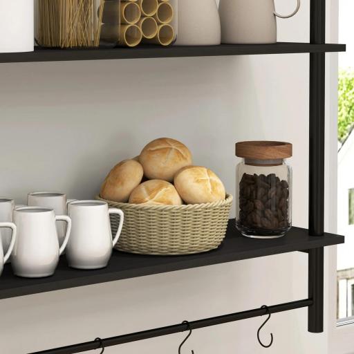 Estante de Pared de 2 Niveles Estante Flotante con 4 Ganchos 2 Estantes y Marco de Acero 80x24x65 cm Negro [3]