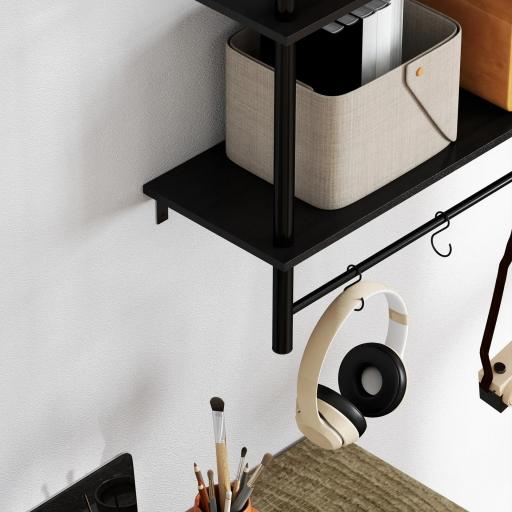 Estante de Pared de 2 Niveles Estante Flotante con 4 Ganchos 2 Estantes y Marco de Acero 80x24x65 cm Negro [7]