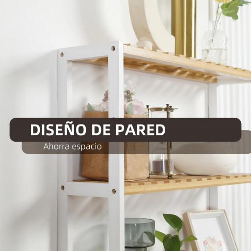 Estantería de Pared de Bambú con 3 Estantes Flotantes para Salón Dormitorio Cocina 60x15x54 cm Natural y Blanco [6]