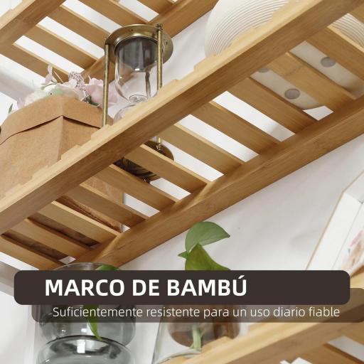Estantería de Pared de Bambú con 3 Estantes Flotantes para Salón Dormitorio Cocina 60x15x54 cm Natural y Blanco [3]