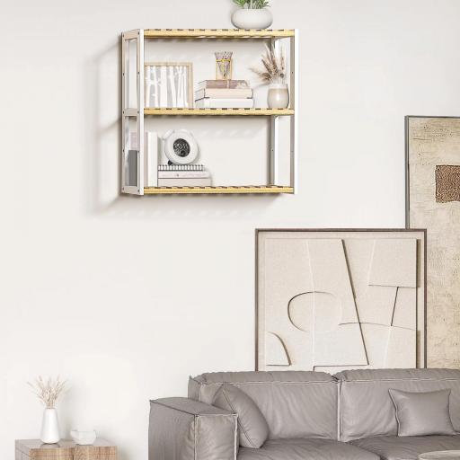 Estantería de Pared de Bambú con 3 Estantes Flotantes para Salón Dormitorio Cocina 60x15x54 cm Natural y Blanco [5]