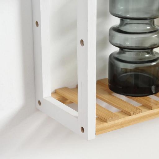 Estantería de Pared de Bambú con 3 Estantes Flotantes para Salón Dormitorio Cocina 60x15x54 cm Natural y Blanco [4]
