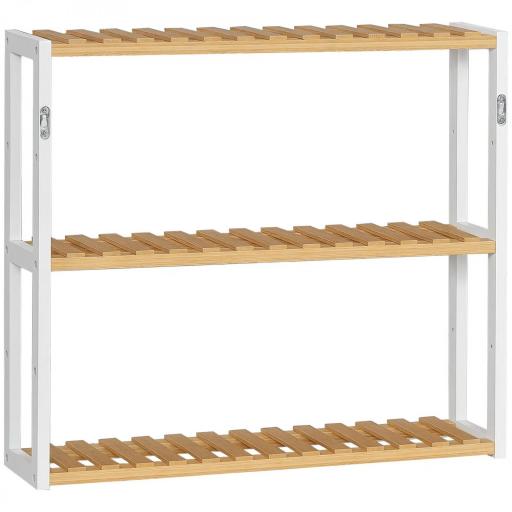 Estantería de Pared de Bambú con 3 Estantes Flotantes para Salón Dormitorio Cocina 60x15x54 cm Natural y Blanco [9]
