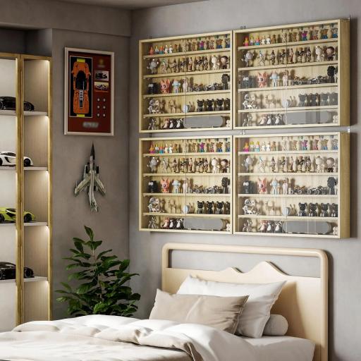 Vitrina de Pared de Madera con Estantes Ajustables y 2 Puertas Correderas de Cristal 80x9,5x60 cm Roble