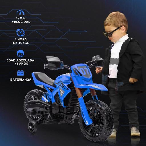 Moto Eléctrica para Niños de +3 Años Moto de Batería para Niños 12V con Ruedas Auxiliar y Bocina Carga 30 kg Azul [4]