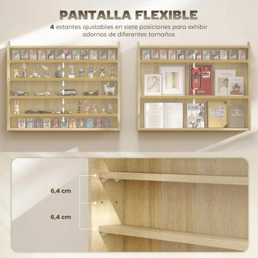 Vitrina de Pared de Madera con Estantes Ajustables y 2 Puertas Correderas de Cristal 80x9,5x60 cm Roble [1]