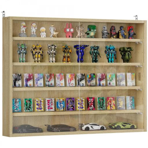 Vitrina de Pared de Madera con Estantes Ajustables y 2 Puertas Correderas de Cristal 80x9,5x60 cm Roble [6]