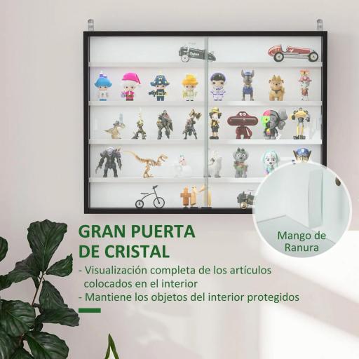 Vitrina Expositora Vitrina de Pared con Estantes Ajustables y 2 Puertas Correderas de Vidrio para Colecciones Perfumes Figuras de Decoración 80x9,5x60 cm Blanco y Negro [7]