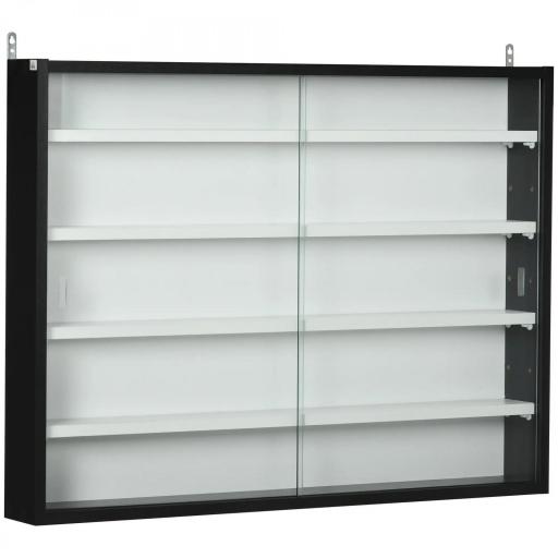 Vitrina Expositora Vitrina de Pared con Estantes Ajustables y 2 Puertas Correderas de Vidrio para Colecciones Perfumes Figuras de Decoración 80x9,5x60 cm Blanco y Negro [6]