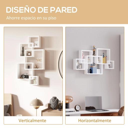 Estantería de Pared con 5 Cubos Estante Flotante de Madera para Salón Estilo Moderno 49,5x10,2x86 cm Blanco [3]