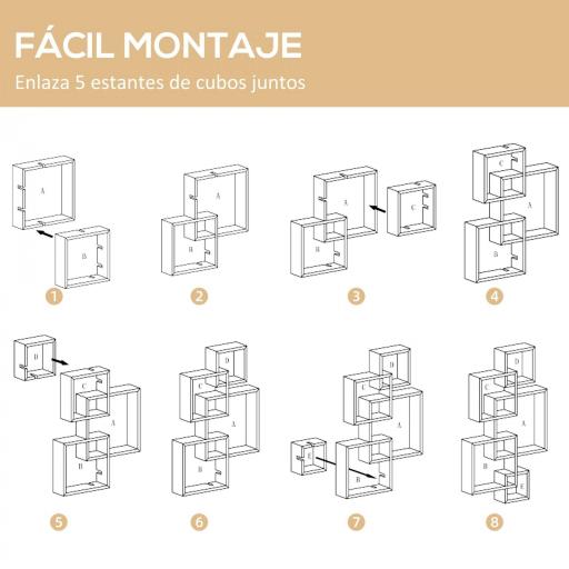 Estantería de Pared con 5 Cubos Estante Flotante de Madera para Salón Estilo Moderno 49,5x10,2x86 cm Blanco [2]