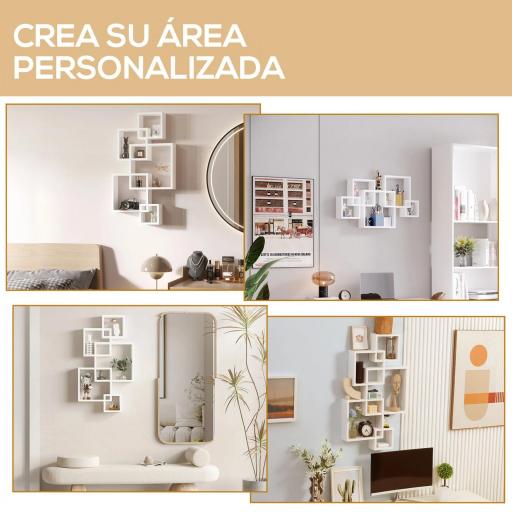 Estantería de Pared con 5 Cubos Estante Flotante de Madera para Salón Estilo Moderno 49,5x10,2x86 cm Blanco [4]