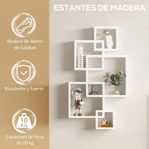 Estantería de Pared con 5 Cubos Estante Flotante de Madera para Salón Estilo Moderno 49,5x10,2x86 cm Blanco [5]