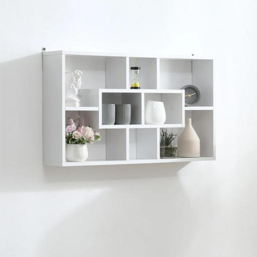 Estante de Pared Decorativo Juego de 8 Estantes Estantería para Libro CDs Baldas Flotantes Cubos Modernos 85x14.5x47.5cm carga 20kg Madera [3]