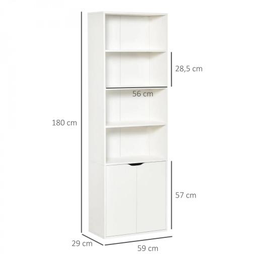 Estantería Librería Armario de Libros con 4 Compartimentos Abiertos y 2 Puertas para Salón Oficina 59x29x180 cm Blanco [1]