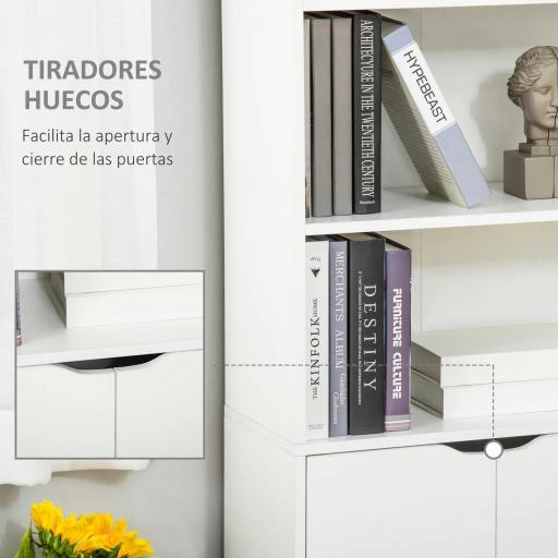 Estantería Librería Armario de Libros con 4 Compartimentos Abiertos y 2 Puertas para Salón Oficina 59x29x180 cm Blanco [6]