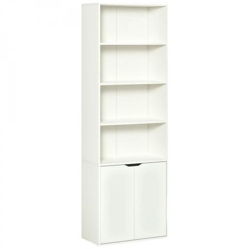 Estantería Librería Armario de Libros con 4 Compartimentos Abiertos y 2 Puertas para Salón Oficina 59x29x180 cm Blanco [8]