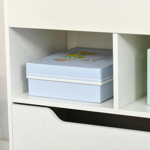Estantería Infantil de Madera con 3 Compartimentos 2 Cubos y Cajón Móvil con 4 Ruedas 60x29,9x90 cm Blanco [4]