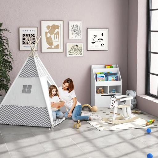 Estantería Infantil de Madera con 3 Compartimentos 2 Cubos y Cajón Móvil con 4 Ruedas 60x29,9x90 cm Blanco [7]