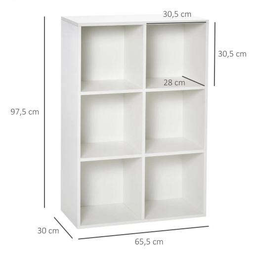 Estantería para Libros Estantes de Madera de 3 Niveles con 6 Cubos de Almacenaje para Sala de Estar Dormitorio Oficina 65,5x30x97,5 cm Blanco [1]