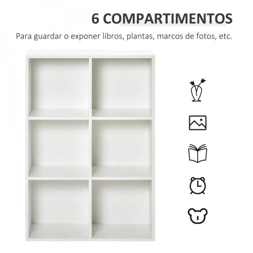 Estantería para Libros Estantes de Madera de 3 Niveles con 6 Cubos de Almacenaje para Sala de Estar Dormitorio Oficina 65,5x30x97,5 cm Blanco [2]