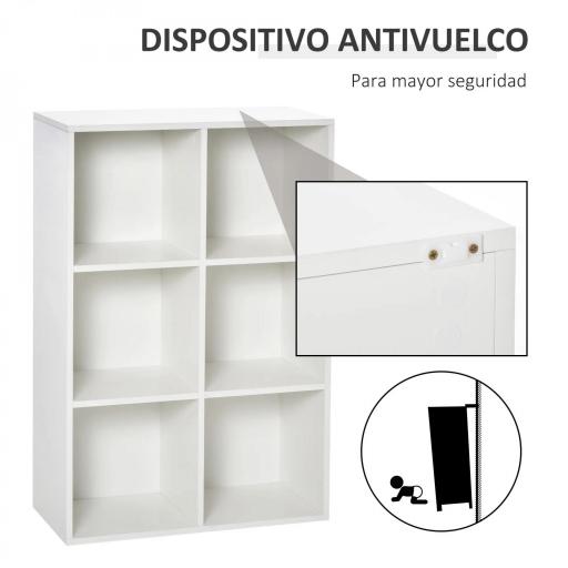 Estantería para Libros Estantes de Madera de 3 Niveles con 6 Cubos de Almacenaje para Sala de Estar Dormitorio Oficina 65,5x30x97,5 cm Blanco [3]