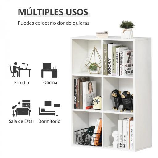 Estantería para Libros Estantes de Madera de 3 Niveles con 6 Cubos de Almacenaje para Sala de Estar Dormitorio Oficina 65,5x30x97,5 cm Blanco [4]
