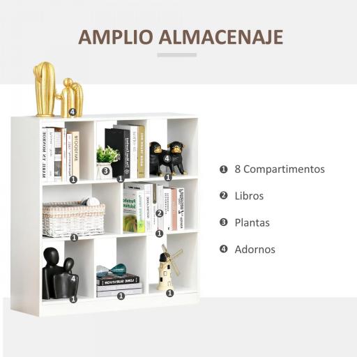 Estantería Librería con 8 Compartimentos Estantería de Exposición Moderno para Sala de Estar 97,5x30x100 cm Blanco [2]