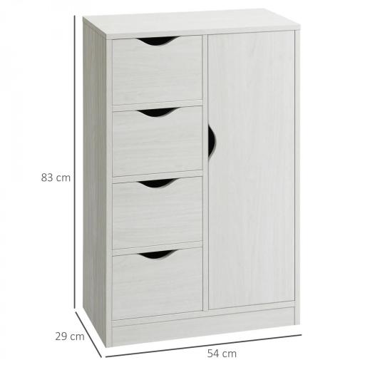 Armario de Salón con 4 Cajones 1 Puerta y Estante Interior Mueble de Almacenaje Multiusos 54x29x83 cm Blanco [1]