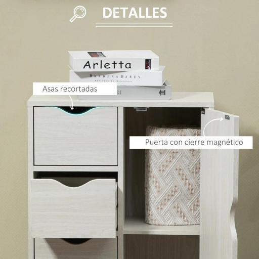 Armario de Salón con 4 Cajones 1 Puerta y Estante Interior Mueble de Almacenaje Multiusos 54x29x83 cm Blanco [3]