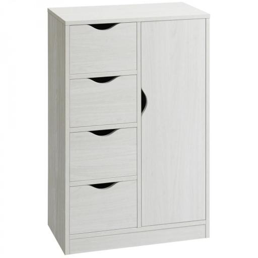 Armario de Salón con 4 Cajones 1 Puerta y Estante Interior Mueble de Almacenaje Multiusos 54x29x83 cm Blanco [8]